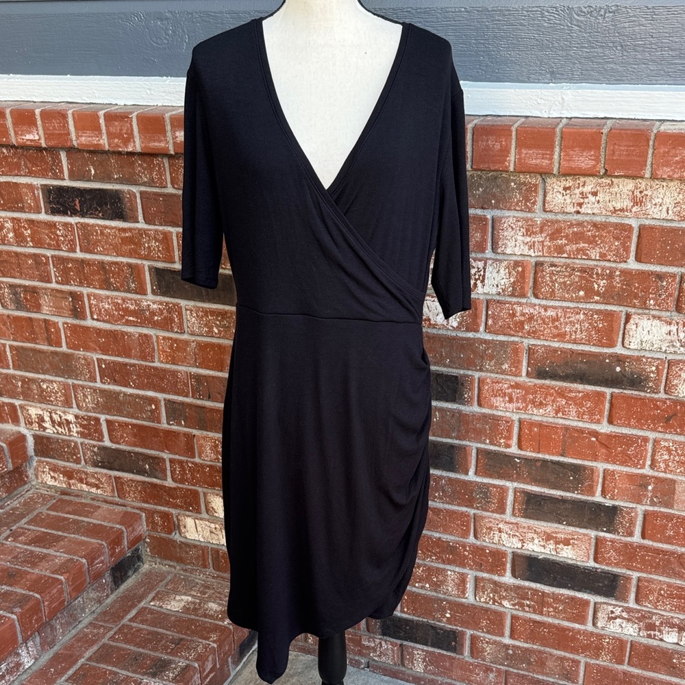 41 Hawthorn Black Faux Wrap Midi Dress XL V-Neck Career LBD Stitch Fix